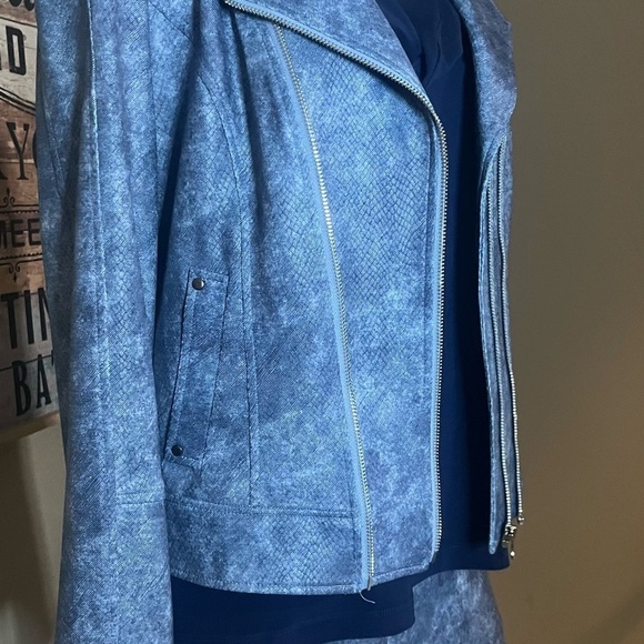 Liquid leather jacket and pant set blue snakeskin by Clara sun woo nwt - Picture 9 of 16